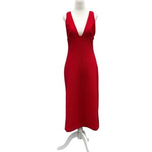 Hutch for Anthropologie Maxi Dress Womens Medium Red Excellent Textured V-Neck
